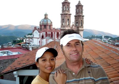 Viv and Shane at Santa Prisca Church, Taxco, Mexico